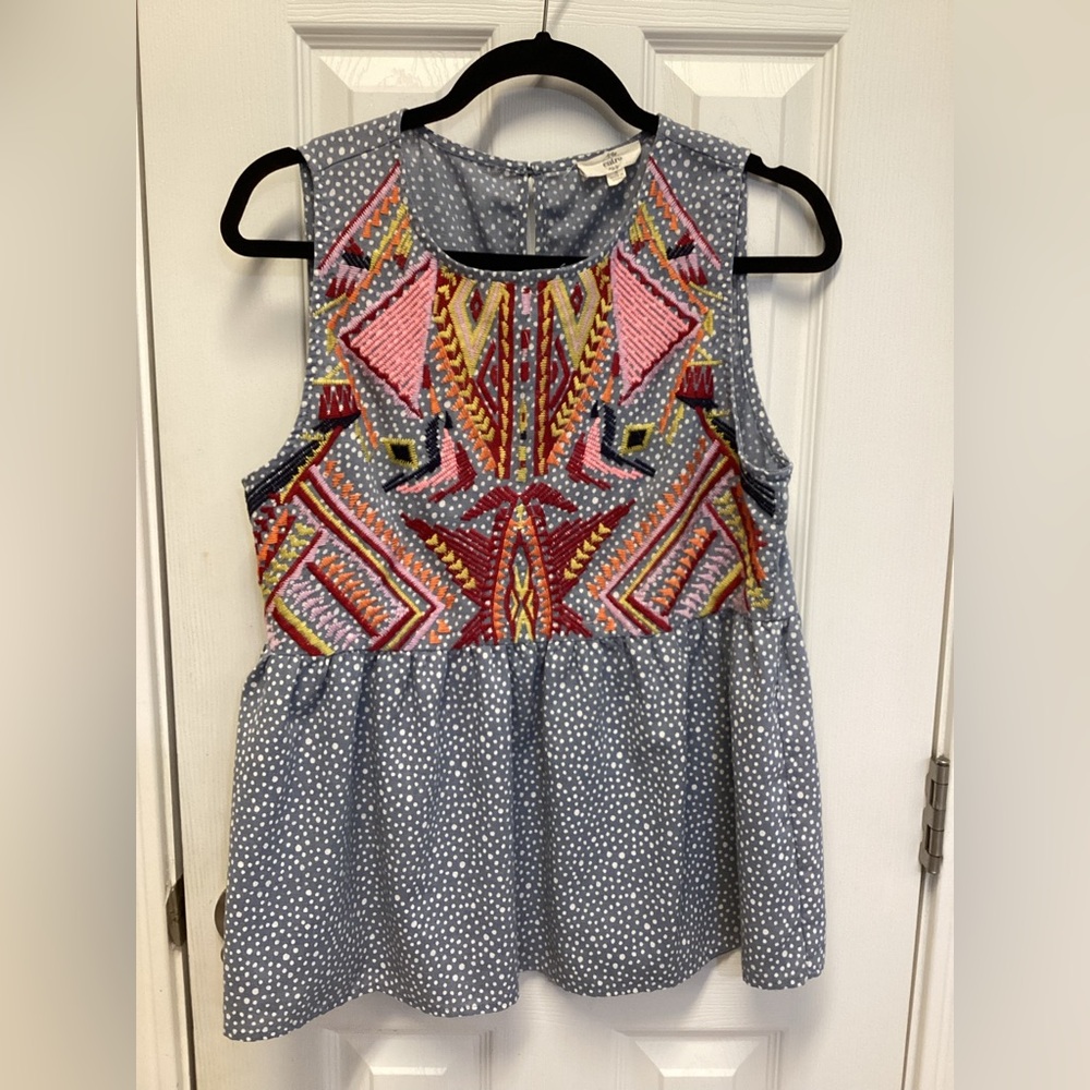 Entro SZ S Blouse Top Embroidered Aztec Polka Dot Sleeveless Boho Women’s